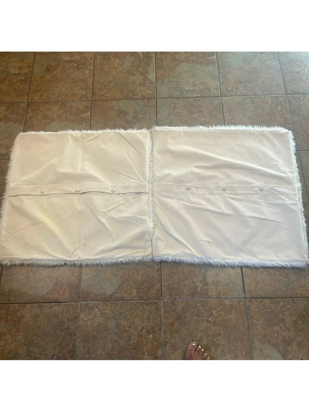 Pottery Barn Euro Cream Faux Fur Accent Pillow Shams Set 2 Button Closure